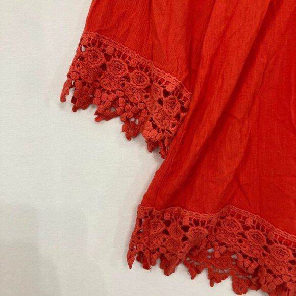 New NY Collection Large Red Lace Detail Ultra Soft Rayon Blouse Boho Festival - Picture 3 of 10